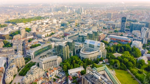Preview: Brussels, Belgium. The Complex Of Buildings Of The European Parliament. State Institution, Aerial