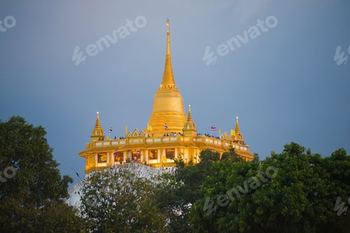 Preview: Chedi Of The Buddhist Temple Wat Saket (Temple Of The Golden Mountain) On Evening Twilight