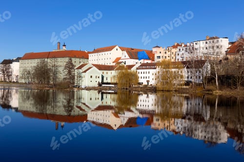 Preview: Sunny Winter Royal Medieval Town Pisek Above The River Otava, Czech Republic