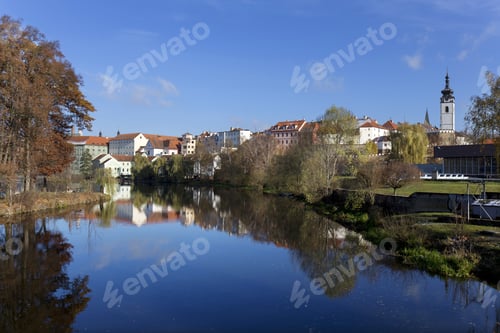Preview: Winter Colorful Royal Medieval Town Pisek Above The River Otava, Czech Republic