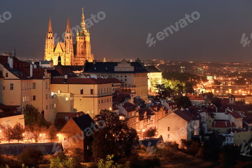 Preview: Night Prague With Gothic Castle, Czech Republic