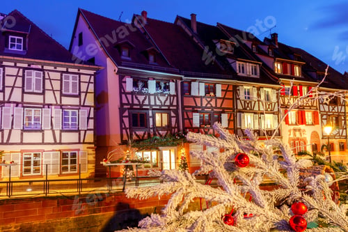 Preview: Traditional Old Half-Timbered Houses In The Historic City Of Colmar. Decorated And Lighted During
