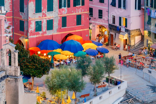 Preview: The View From The High Hill Village Of Vernazza And The Old Harbor At Sunset. Cinque Terre National