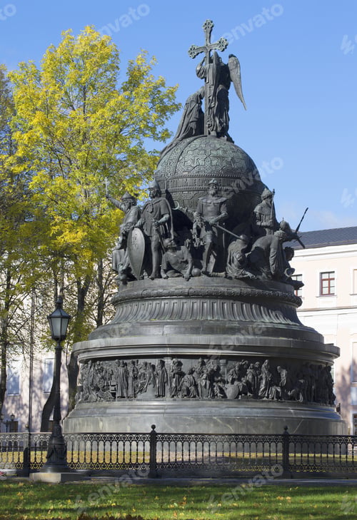 Preview: The Monument "Millennium Of Russia" (Installed In 1862) Close Up September Day. Veliky Novgorod