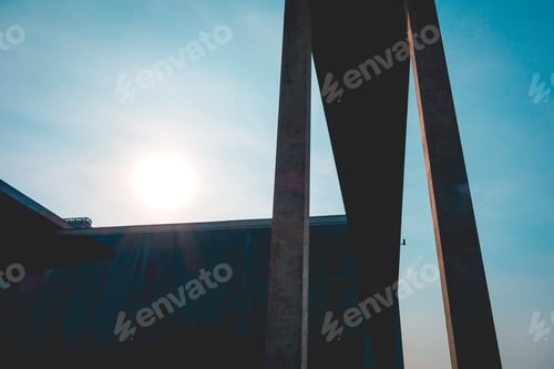 Preview: Silhouette Of Modern Paul Loebe Building With Small Bridge