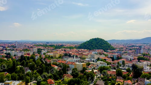 Preview: Graz, Austria. The Historic City Center Aerial View. Mount Schlossberg (Castle Hill), Aerial View