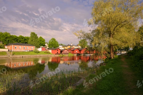 Preview: A June Sunny Evening On The Bank Of The Porvonjoki River. Porvoo, Finland