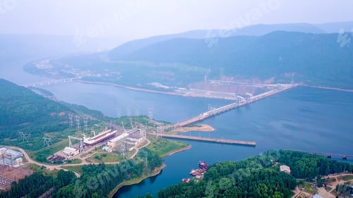Preview: Krasnoyarsk Hydroelectric Power Station On The Yenisei River. Russia, From Dron