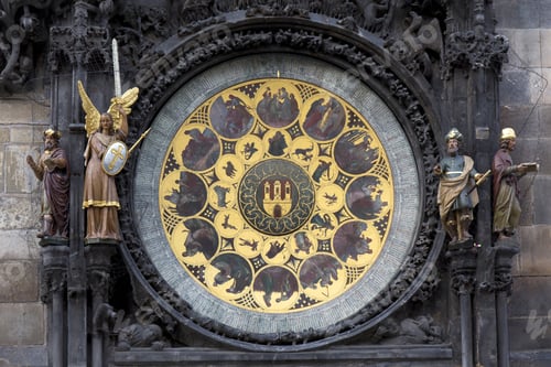 Preview: Historical Medieval Astronomical Clock In Prague On Old Town Hall , Czech Republic