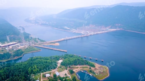 Preview: Krasnoyarsk Hydroelectric Power Station On The Yenisei River. Russia, From Dron