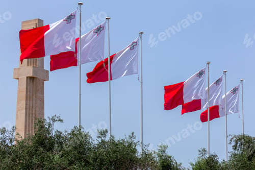 Preview: National Flag Of Malta Against The Blue Sky In Valletta.