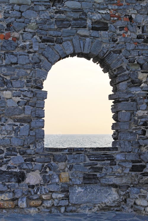 Preview: Arch Stone Window With Mediterranean Sea View