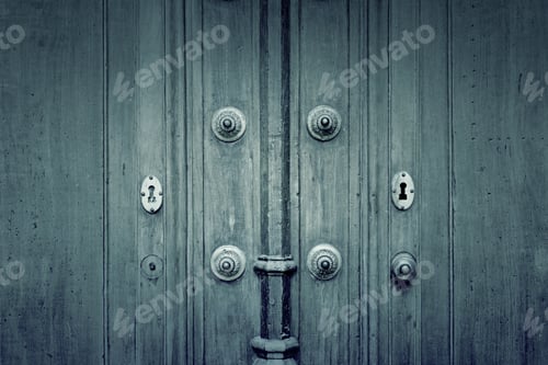 Preview: Ancient Wooden Door Closed In Building Construction