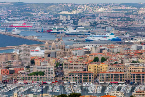 Preview: Aerial View Of The Port With Ships And Yachts Near Moorings On A Sunny Day. Marseilles. France.