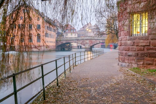 Preview: Scenic View Of The Promenade Of St. Thomas In The Quarter Petite France At Sunset. Strasbourg