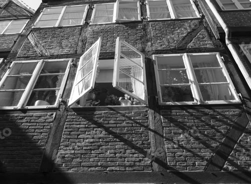Preview: Views Of The Historic Center Of Hamburg, Germany. Black And White Photo