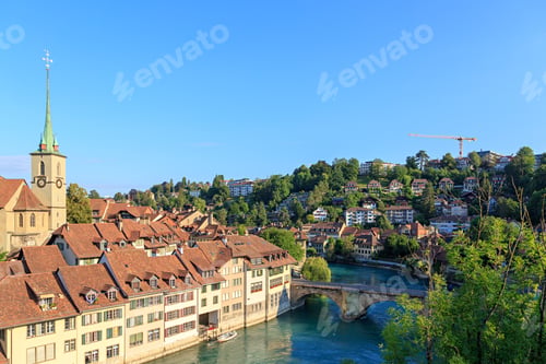 Preview: Bern, Switzerland. Aare River With Untertorbrücke Bridge