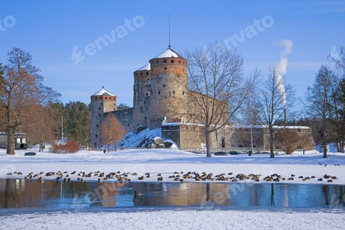 Preview: Medieval Fortress Of Olavinlinna In The March Landscape. Savonlinna, Finland