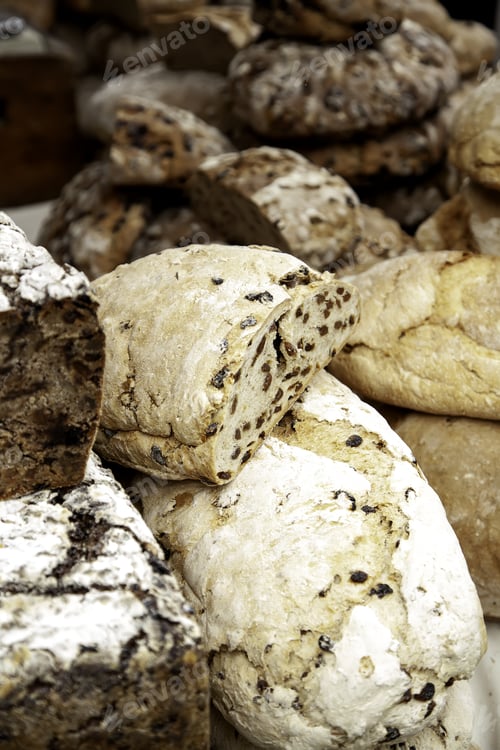 Preview: Buns Of Wholemeal Bread With Sesame, Bakery And Food