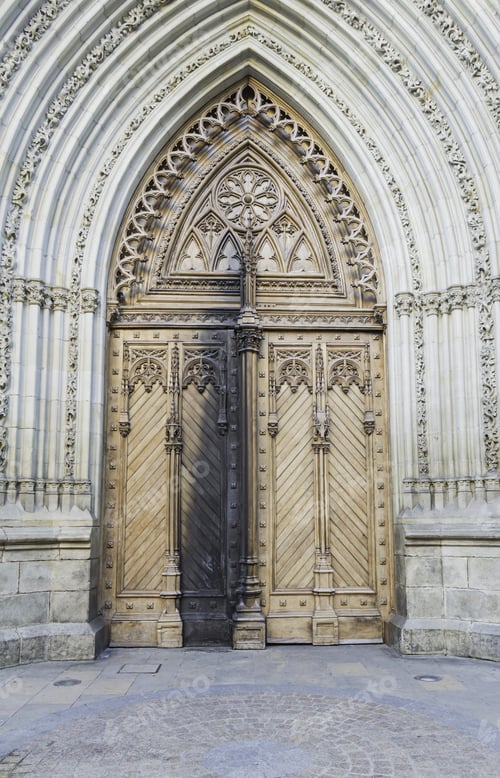 Preview: Burnt Wood Door In Gothic Cathedral Church