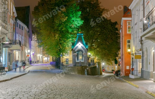 Preview: Night Vintage Street In The Old Tallinn.