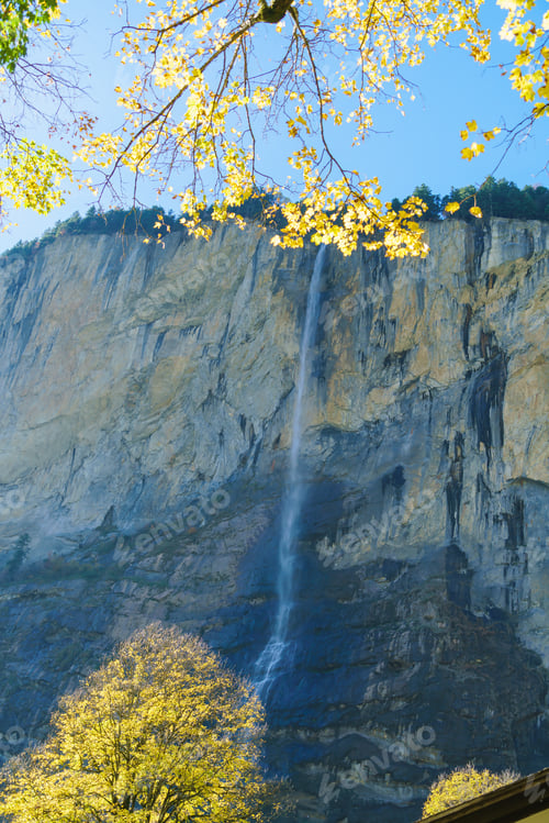 Preview: The Staubbach Fall, Waterfall Near Lauterbrunnen Village At Autumn, Berner Oberland, Switzerland