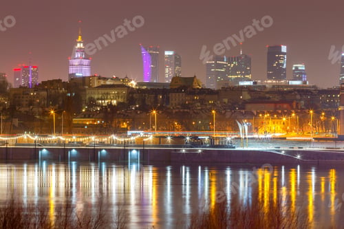 Preview: Warsaw. View Of The City At Night.