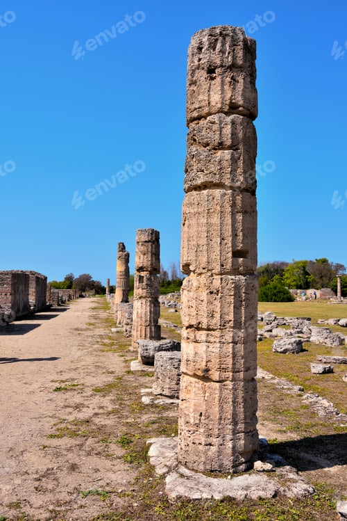 Preview: Paestum Capaccio Italy The Ancient Ruins Of Remains Of Religious Buildings Of The Ancient Greek