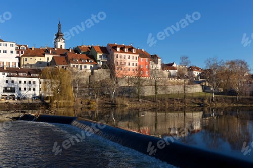 Preview: Sunny Winter Royal Medieval Town Pisek With The Castle Above The River Otava, Czech Republic