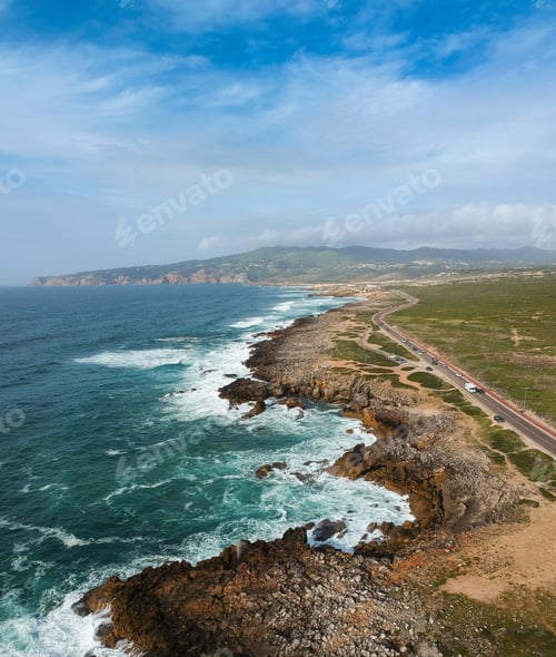 Preview: Aerial View Of Rocky Coastline With A Road. Cascais Portugal