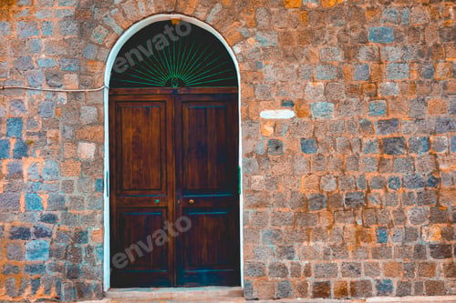 Preview: Wooden Entrance Door On Brick Building