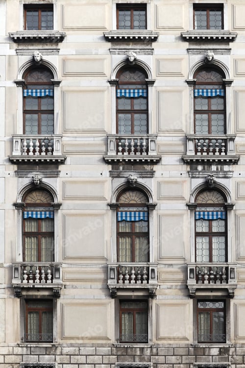 Preview: Arch Windows At Traditional Building In Venice Italy