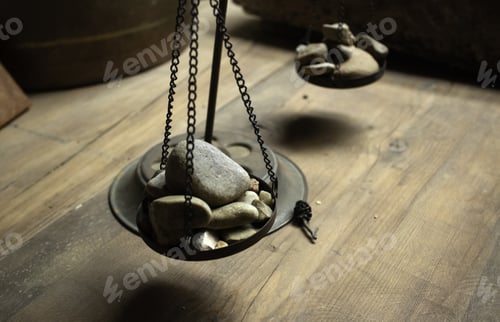 Preview: Ancient Balance With Stones, Objects Measurement, Accuracy And Justice