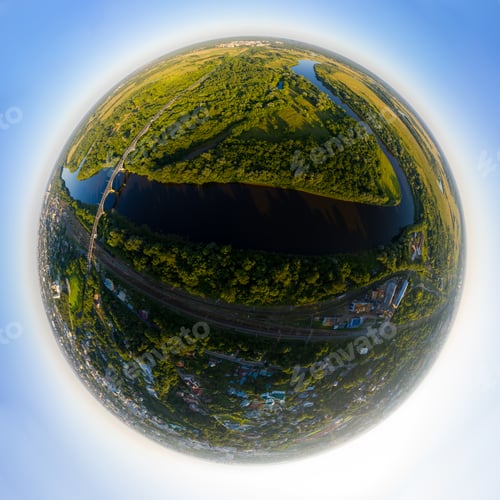 Preview: Russia, Vladimir. Panorama Of The City Center, The Klyazma River With A Bridge. 360 Degree Aerial