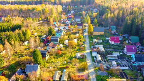 Preview: Holiday Village In The Suburbs Of The City Of Ekaterinburg. Ural, Russia. Autumn, Sunset Time