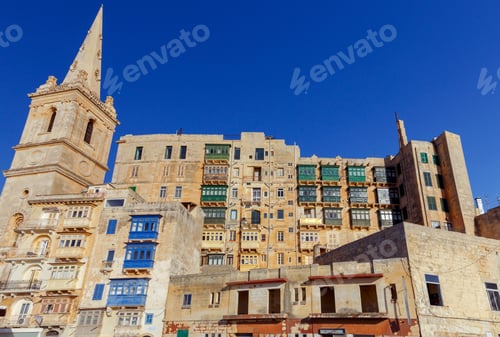 Preview: Ancient Stone Medieval Buildings In Valletta. Malta.