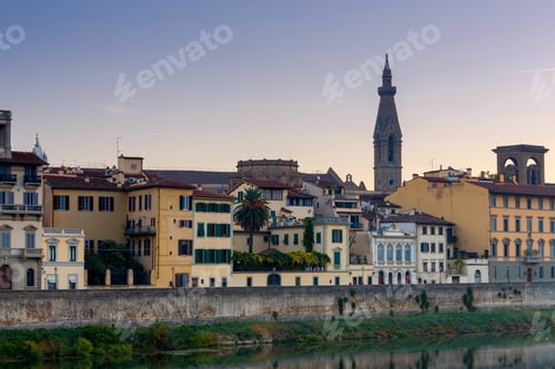 Preview: Florence. Ancient Houses On The Waterfront At Dawn.