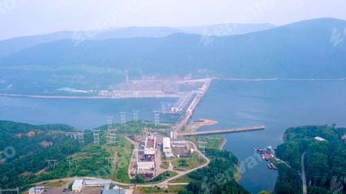 Preview: Krasnoyarsk Hydroelectric Power Station On The Yenisei River. Russia, From Dron