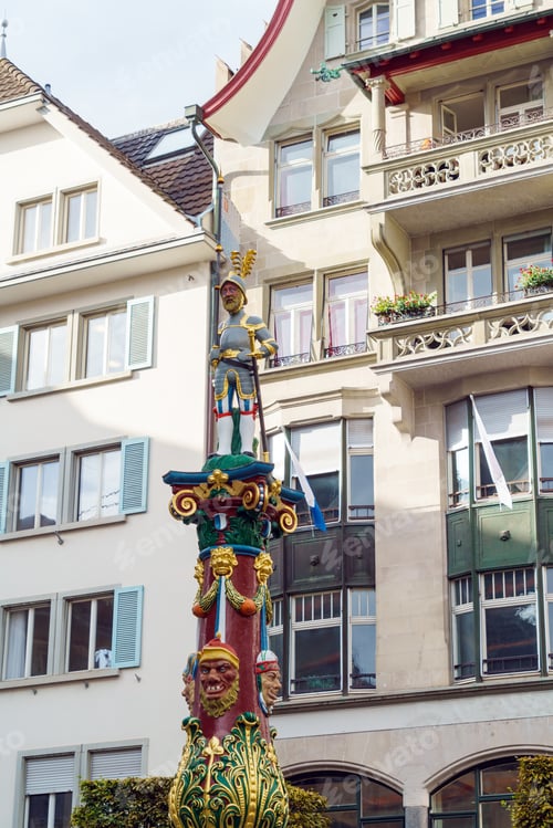 Preview: Knight With Flag And A Sword Of Fritschi Fountain, Lucerne, Switzerland