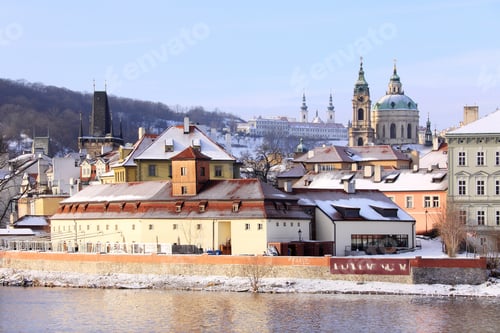 Preview: Snow In Prague, St. Nicholas' Cathedral In The Sunny Day
