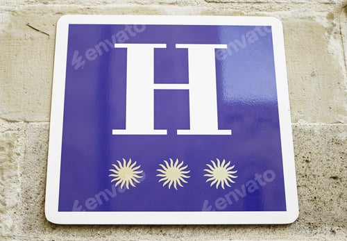 Preview: Blue Hotel Sign Of Three Stars, Tourism And Holidays