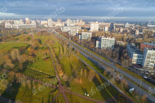 Preview: View Of Pulkovo Park On A Sunny November Morning (Quadrocopter Shot). Saint-Petersburg, Russia