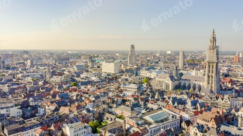 Preview: Antwerp, Belgium. Cathedral Of Our Lady Of Antwerp. (Onze-Lieve-Vrouwekathedraal Antwerpen), Aerial