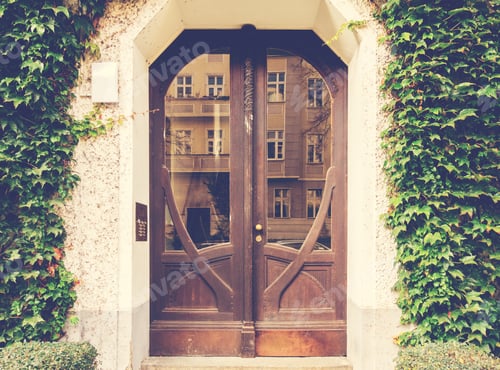 Preview: Wooden Old Vintage Door Framed By Ivy