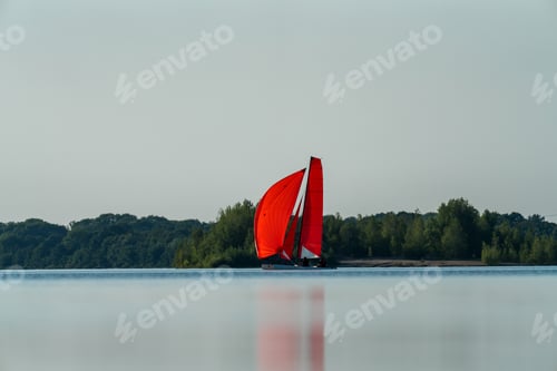Preview: Sailing Boat In Front Of The Harbour Of The Markkleeberger Lake Near Leipzig In Germany