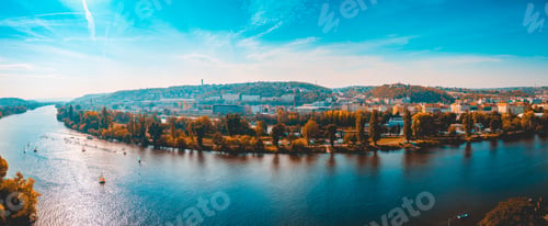 Preview: Panorama View Of The River Vitava And The City Of Prague, Czech Republic With Reflections On The
