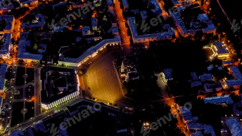 Preview: Yaroslavl, Russia. Aerial View Of The Central District Of Yaroslavl. City Lights After Sunset