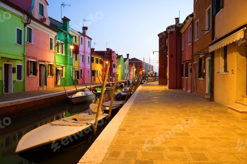 Preview: Evening Twilight On The Urban Canal Of The Burano Island. Venice, Italy