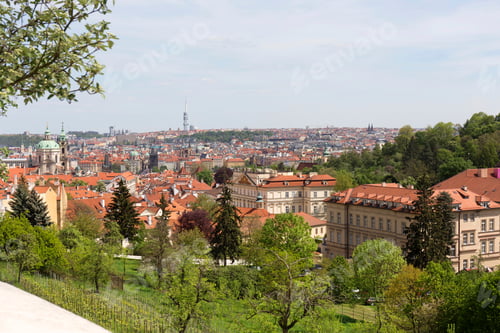 Preview: View On The Spring Prague City With The Green Nature And Flowering Trees, Czech Republic