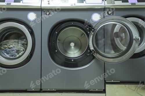 Preview: Industrial Washing In Public Shop, Business And Laundry